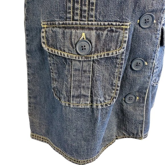 Y2K Denim Shirt Dress Blue Collared  Cotton Button Down Cargo‎ Pockets S/M - Picture 3 of 7